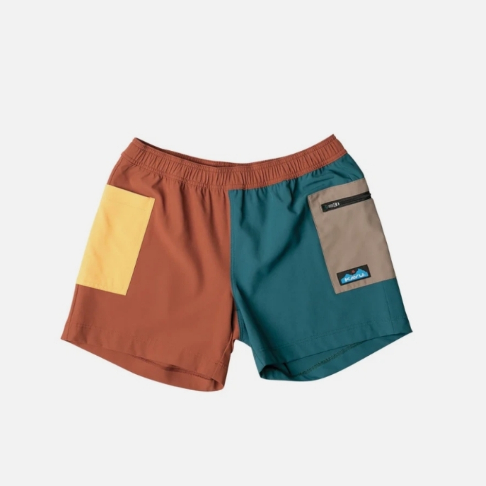 KAVU Colorblock Leilani Shorts - Brown, Teal, Yellow